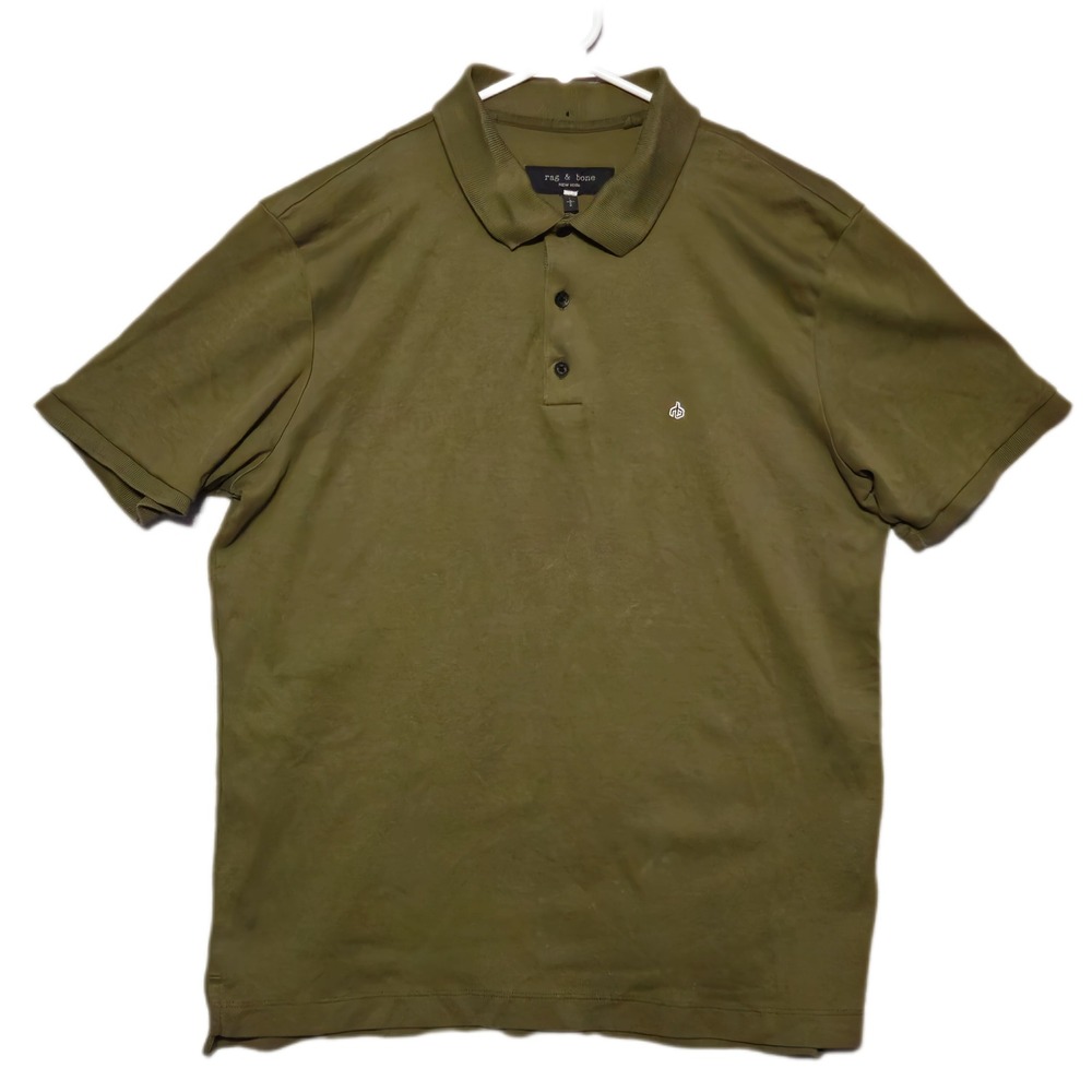 Rag & Bone Polo Shirt Mens Large Olive Green Pima Cotton Short Sleeve Logo Top